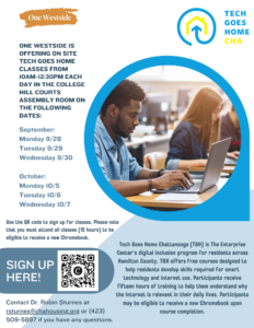 Tech Goes Home Classes Start 2 One Westside is offering on site Tech Goes Home classes from 10am 1230pm each day on the following dates 1 Tech Goes Home Classes Start One Westside